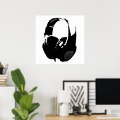 Schwarz-weißer Pop Art Headphone Poster (Heimbüro)