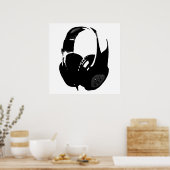 Schwarz-weißer Pop Art Headphone Poster (Küche)