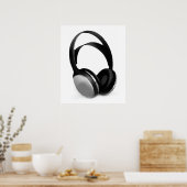 Schwarz-weißer Pop Art Headphone Poster (Küche)