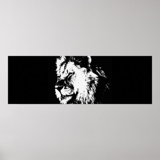 Schwarz-weißer Pop Art Lion Doster Poster (Vorne)