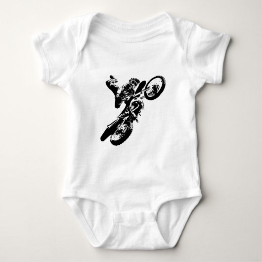 Schwarz-weißer Pop Art Motocross Motorradsport Baby Strampler (Vorderseite)