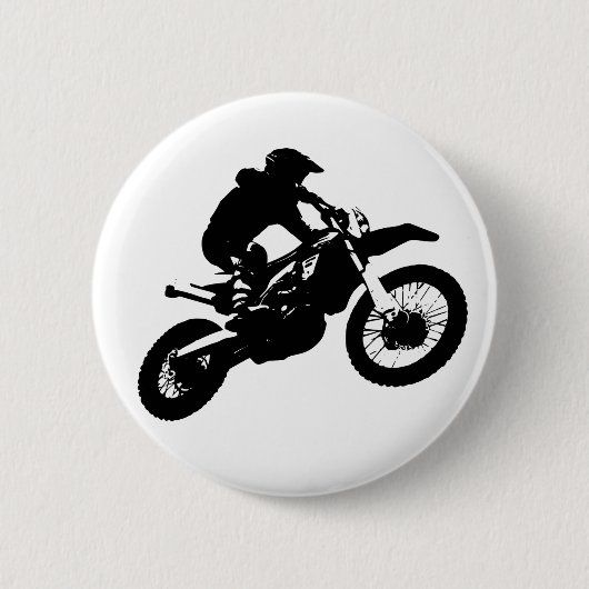 Schwarz-weißer Pop Art Motocross Motorradsport Button (Vorderseite)
