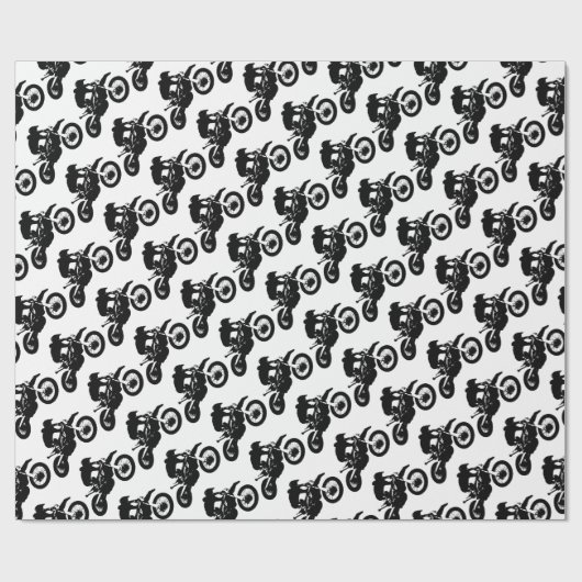 Schwarz-weißer Pop Art Motocross Motorradsport Geschenkpapier (Flach)