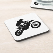 Schwarz-weißer Pop Art Motocross Motorradsport Getränkeuntersetzer (Linke Seite)