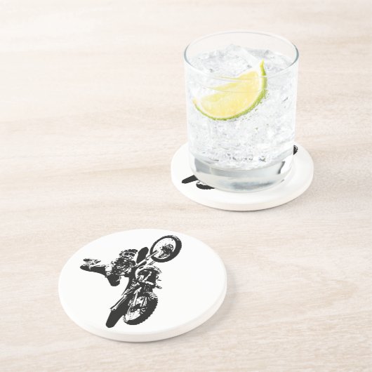 Schwarz-weißer Pop Art Motocross Motorradsport Getränkeuntersetzer (Seite)