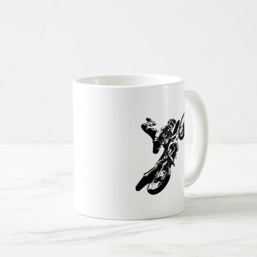 Schwarz-weißer Pop Art Motocross Motorradsport Kaffeetasse (VorderseiteRechts)