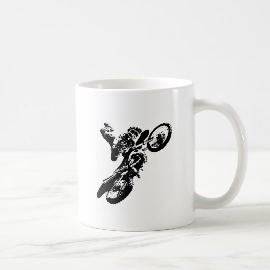 Schwarz-weißer Pop Art Motocross Motorradsport Kaffeetasse (Rechts)