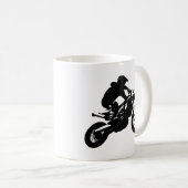 Schwarz-weißer Pop Art Motocross Motorradsport Kaffeetasse (VorderseiteRechts)