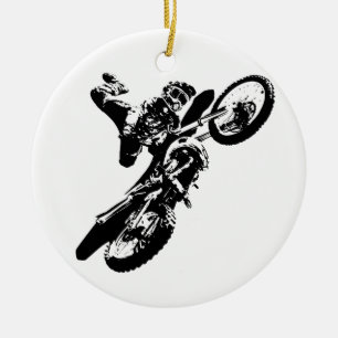 Schwarz-weißer Pop Art Motocross Motorradsport Keramik Ornament