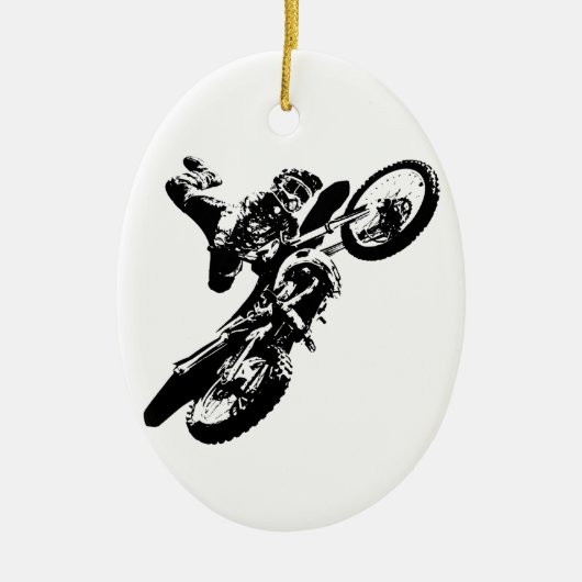 Schwarz-weißer Pop Art Motocross Motorradsport Keramikornament (Vorne)