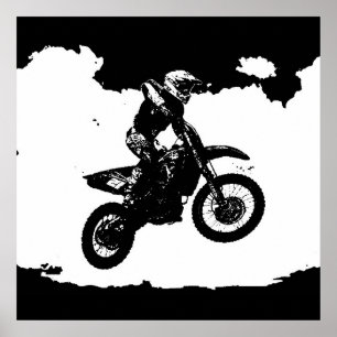 Schwarz-weißer Pop Art Motocross Motorradsport Poster