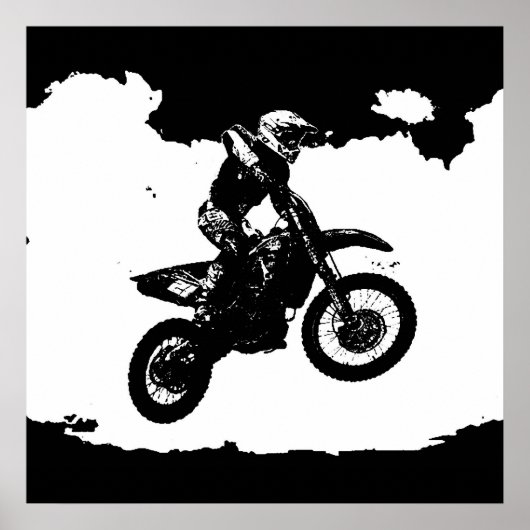 Schwarz-weißer Pop Art Motocross Motorradsport Poster (Vorne)