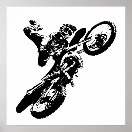 Schwarz-weißer Pop Art Motocross Motorradsport Poster (Vorne)