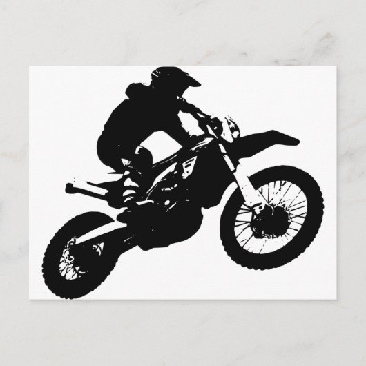 Schwarz-weißer Pop Art Motocross Motorradsport Postkarte (Vorderseite)