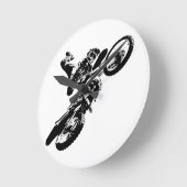 Schwarz-weißer Pop Art Motocross Motorradsport Runde Wanduhr (Winkel)