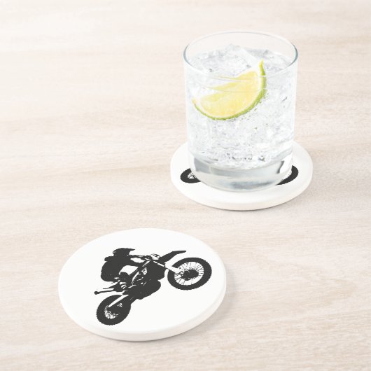 Schwarz-weißer Pop Art Motocross Motorradsport Sandstein Untersetzer (Seite)