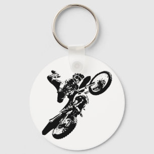 Schwarz-weißer Pop Art Motocross Motorradsport Schlüsselanhänger