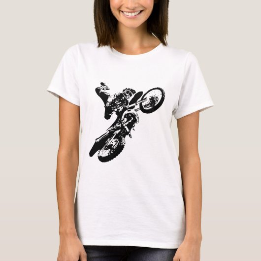 Schwarz-weißer Pop Art Motocross Motorradsport T-Shirt (Vorderseite)