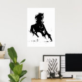 Schwarz-weißer Pop Art Reiten Silhouette Poster (Heimbüro)