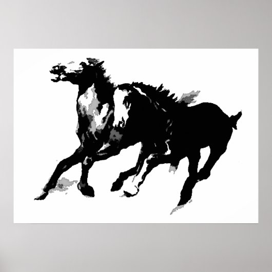 Schwarz-weißer Pop Art Reiten Silhouetten Poster (Vorne)