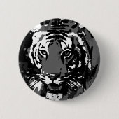 Schwarz-weißer Pop Art Tiger Button (Vorderseite)