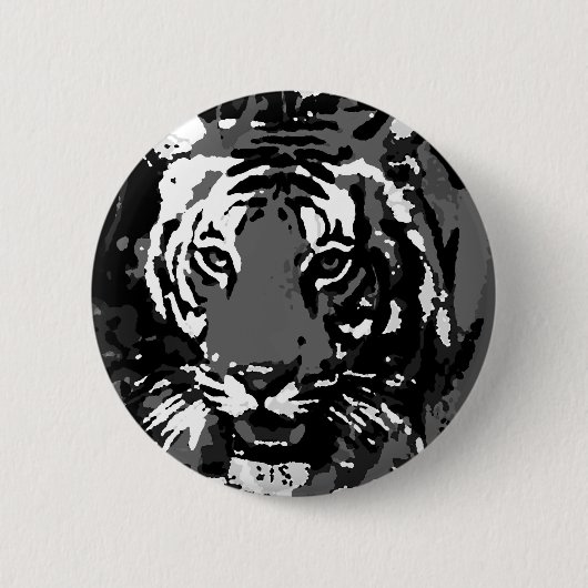 Schwarz-weißer Pop Art Tiger Button (Vorderseite)