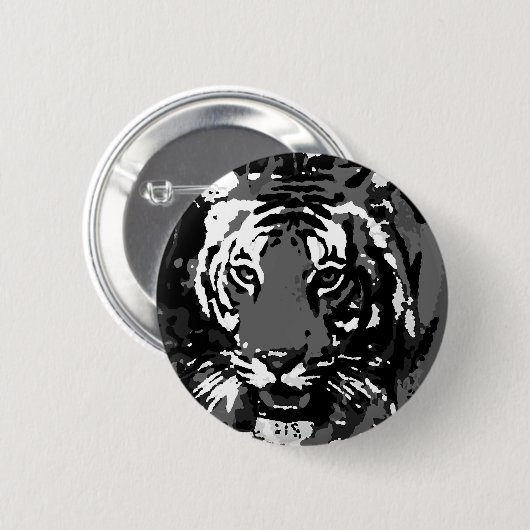 Schwarz-weißer Pop Art Tiger Button (Vorne & Hinten)
