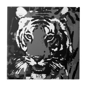 Schwarz-weißer Pop Art Tiger Fliese