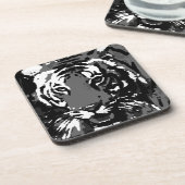 Schwarz-weißer Pop Art Tiger Getränkeuntersetzer (Linke Seite)