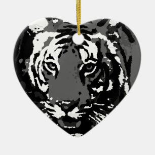 Schwarz-weißer Pop Art Tiger Keramik Ornament
