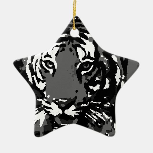 Schwarz-weißer Pop Art Tiger Keramik Ornament (Vorne)