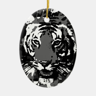 Schwarz-weißer Pop Art Tiger Keramikornament