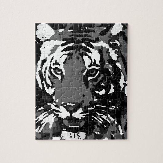 Schwarz-weißer Pop Art Tiger Puzzle (Vertikal)