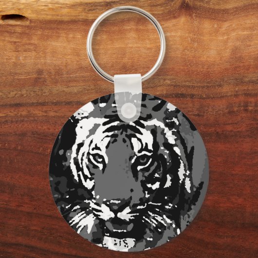 Schwarz-weißer Pop Art Tiger Schlüsselanhänger (Vorderseite)