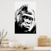 Schwarz-weißer Pop-Kunst-Gorilla Poster (Küche)