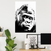 Schwarz-weißer Pop-Kunst-Gorilla Poster (Heimbüro)