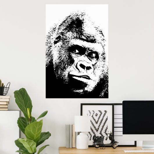 Schwarz-weißer Pop-Kunst-Gorilla Poster (Heimbüro)