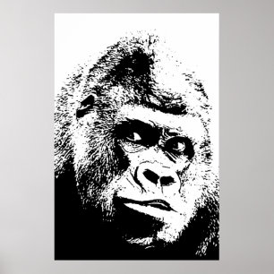 Schwarz-weißer Pop-Kunst-Gorilla Poster