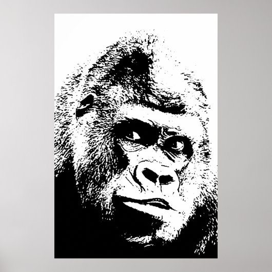 Schwarz-weißer Pop-Kunst-Gorilla Poster (Vorne)
