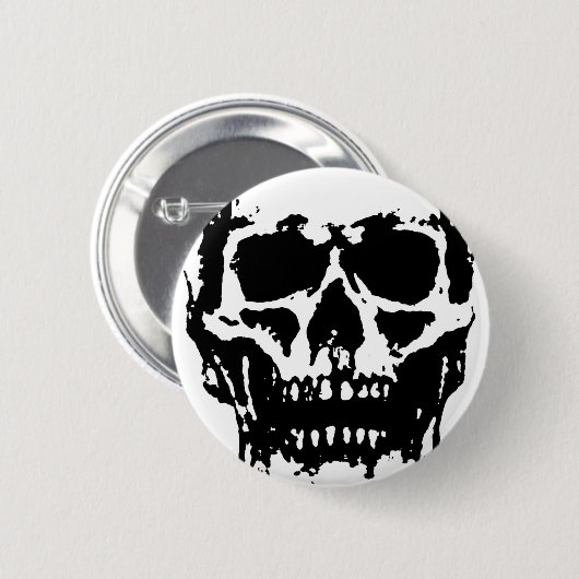 Schwarz-weißer Pop Skull Art Button (Vorne & Hinten)