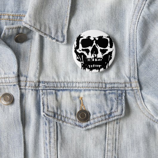 Schwarz-weißer Pop Skull Art Button (Beispiel)