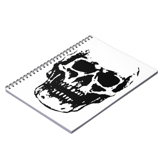 Schwarz-weißer Pop Skull Art Notizblock (Linke Seite)
