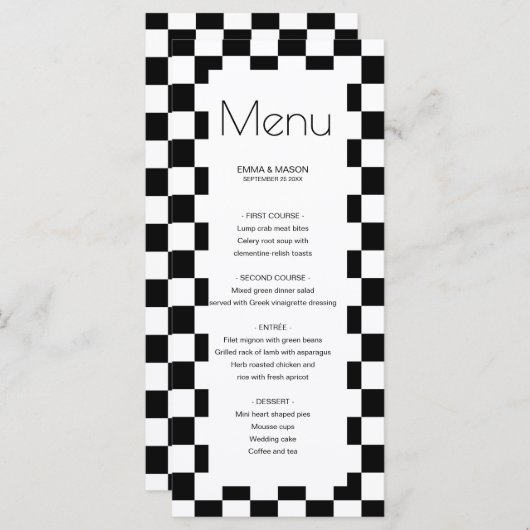 Schwarz-weißer Prüfrahmen Menükarte (Vorne/Hinten)