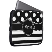 Schwarz-weißer Punkt-Streifen-personalisierte Laptopschutzhülle (Vorne Rechts)