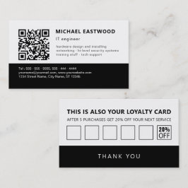 Schwarz-weißer QR-Code 2 in 1 Loyalität und Visitenkarte