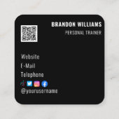 Schwarz-weißer QR Code Fitness Personal Trainer Quadratische Visitenkarte (Rückseite)