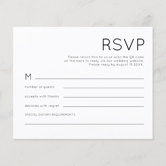 Schwarz-weißer QR-Code für Hochzeiten des RSVP (Vorderseite)