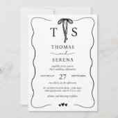 Schwarz-weißer QR-Code Handgezeichneter Wavy Curve Einladung (Vorderseite)