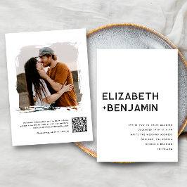 Schwarz-weißer QR Code Hochzeitsempfang mit UAWG Einladung