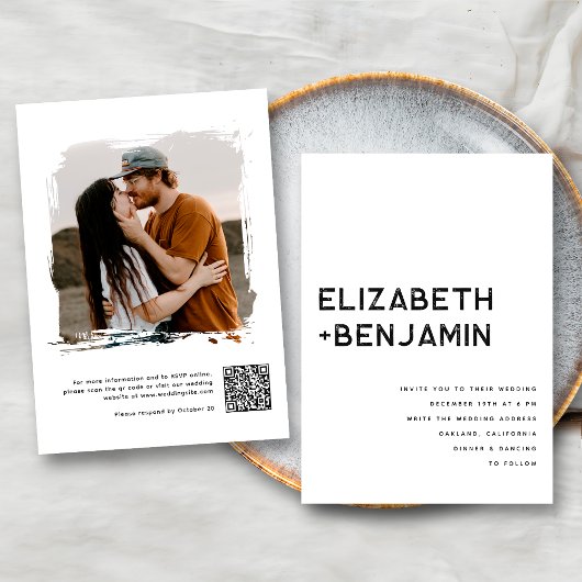 Schwarz-weißer QR Code Hochzeitsempfang mit UAWG Einladung